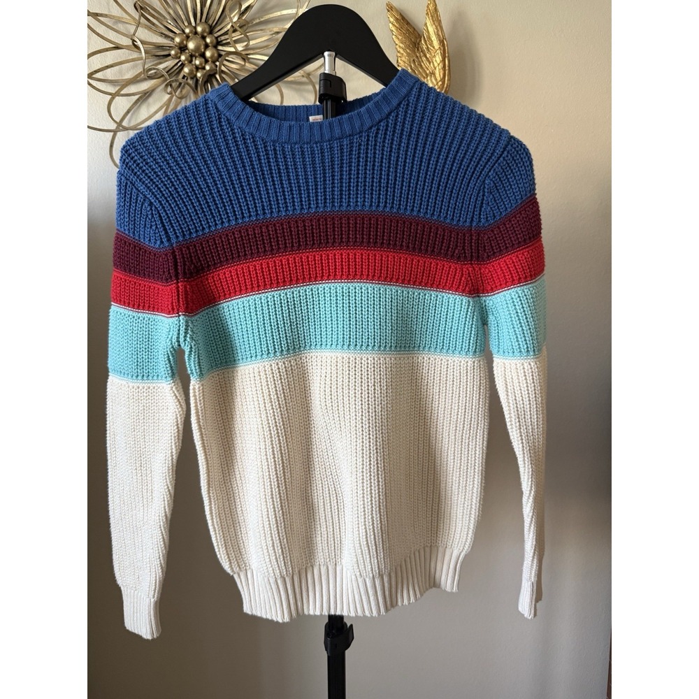 Cat & Jack Boys Sweater Size 8 M Colorblock Knit Blue Red Cream Crewneck